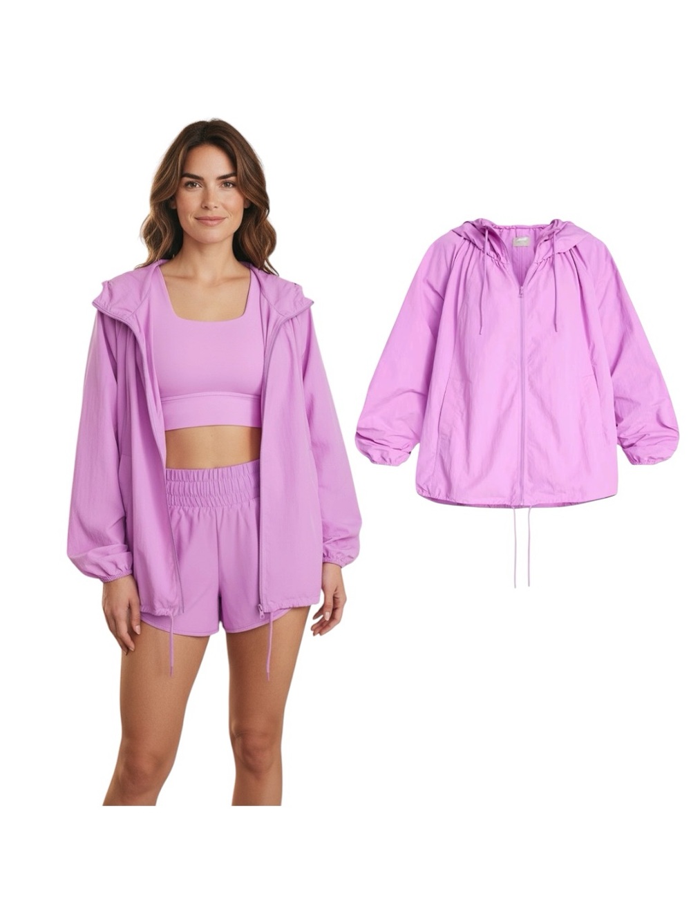 Avia Hooded Outdoor Windbreaker Zip Front Jacket